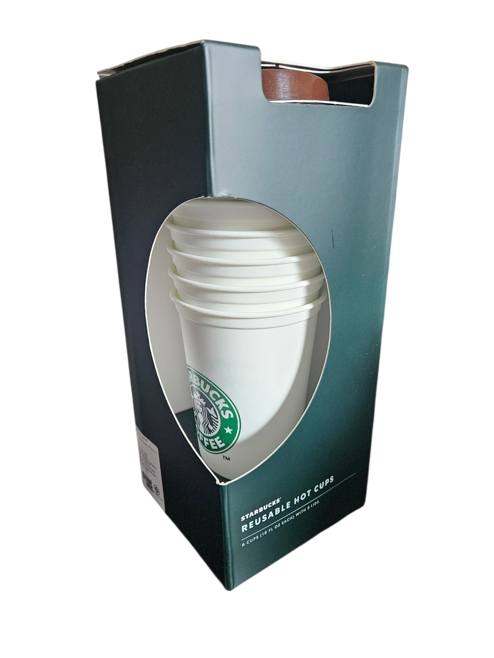 Starbucks White Cups with Green Logo - Reusable Hot Cup Set Of 6